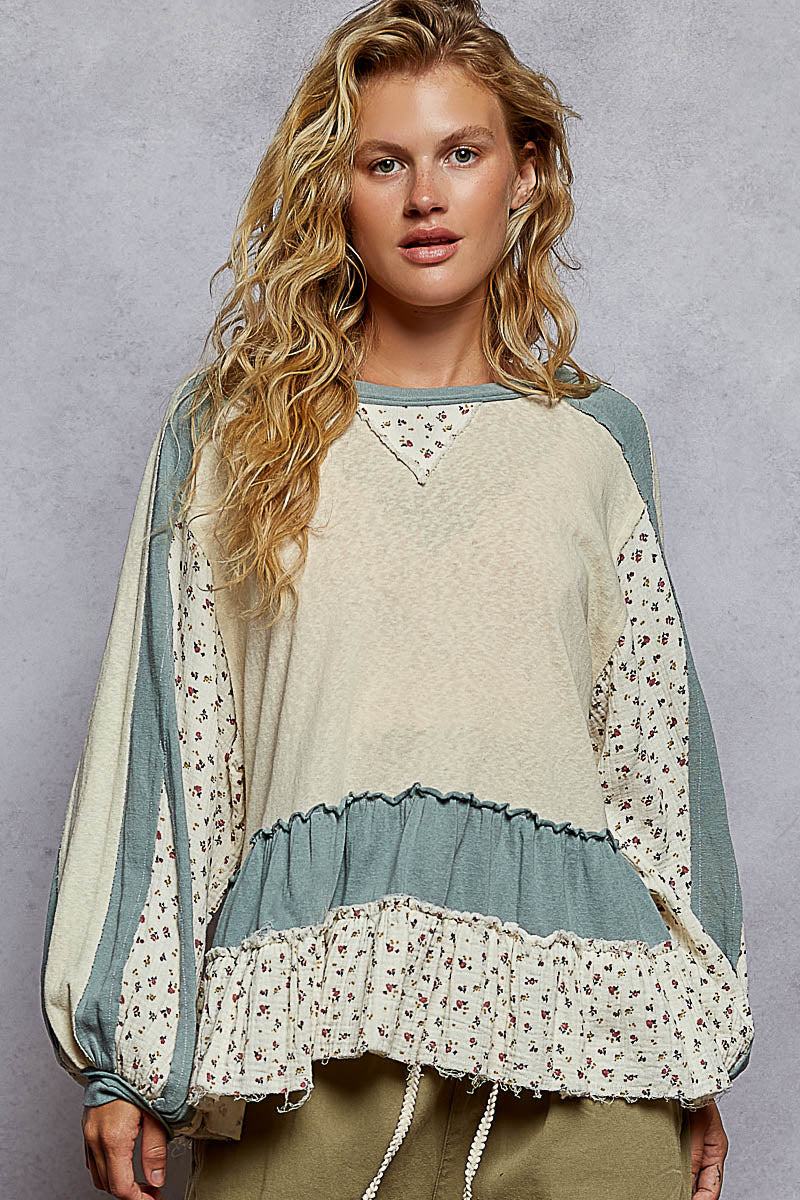 Top vintage de patchwork con mangas con volantes